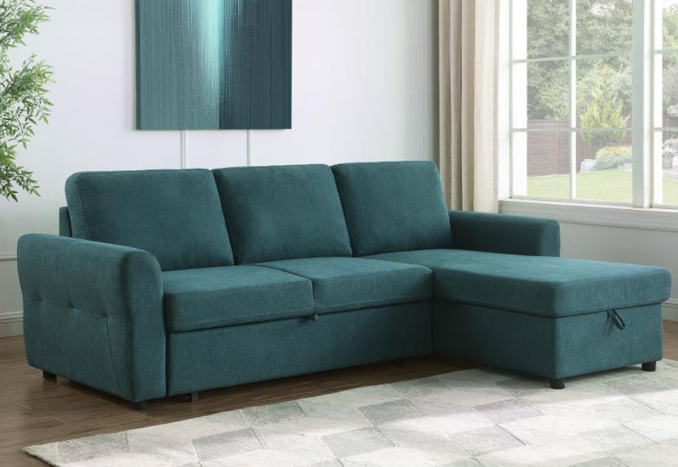 SAMANTHA UPHOLSTERED STORAGE SLEEPER SECTIONAL SOFA TEAL