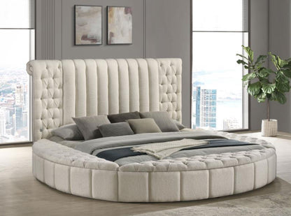 SONYA UPHOLSTERED EASTERN KING/ QUEEN ROUND STORAGE BED IVORY