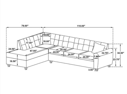 STONENESSE UPHOLSTERED SECTIONAL CHAISE SOFA GREY
