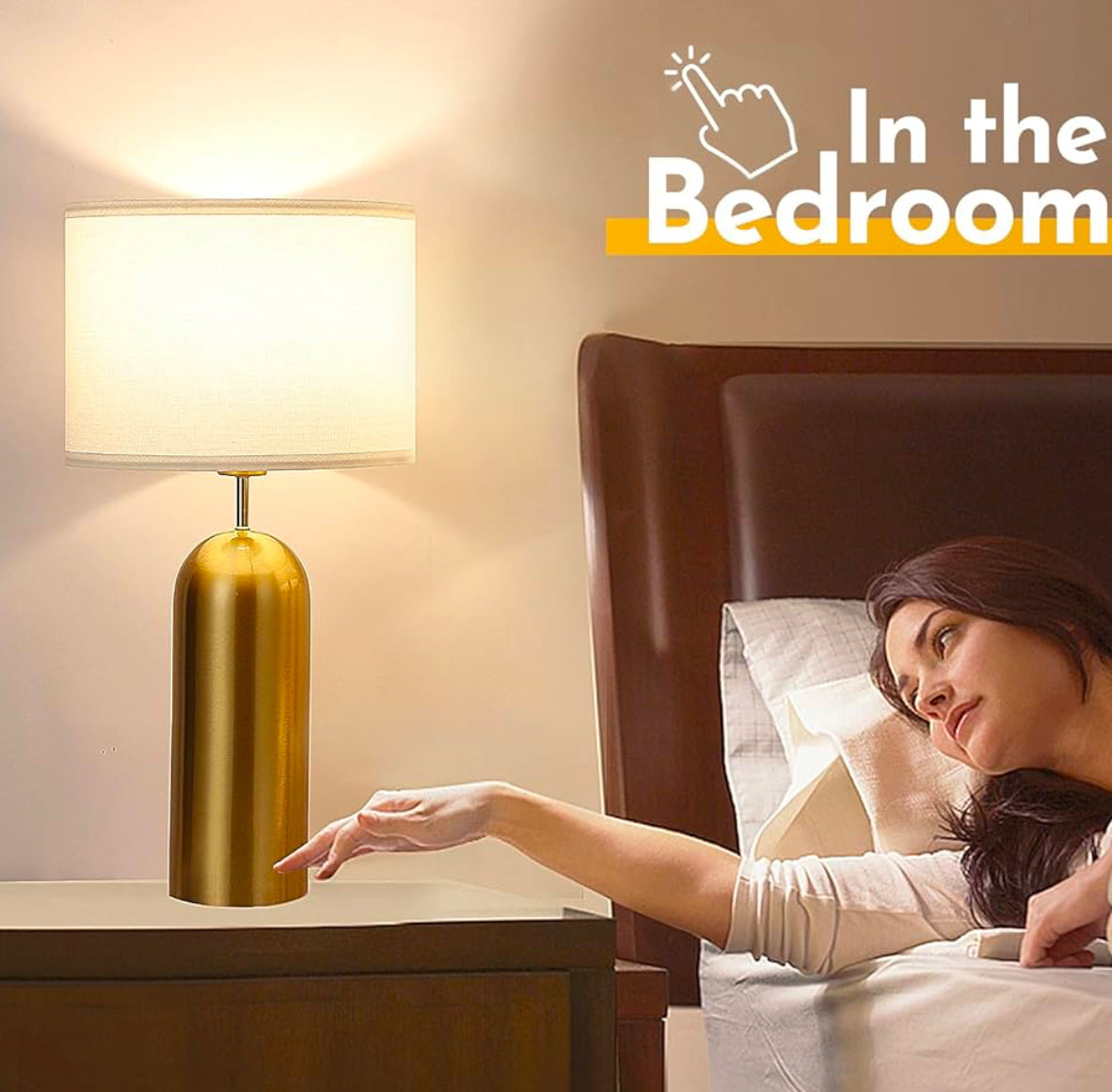 Gold Lamps Set of 2 Touch Control 3-Way Dimmable Bedside Nightstand Lamps Bedroom Lamps Modern White& Gold Table Lamp with USB Type C Ports