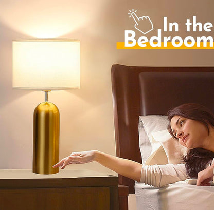 Gold Lamps Set of 2 Touch Control 3-Way Dimmable Bedside Nightstand Lamps Bedroom Lamps Modern White& Gold Table Lamp with USB Type C Ports