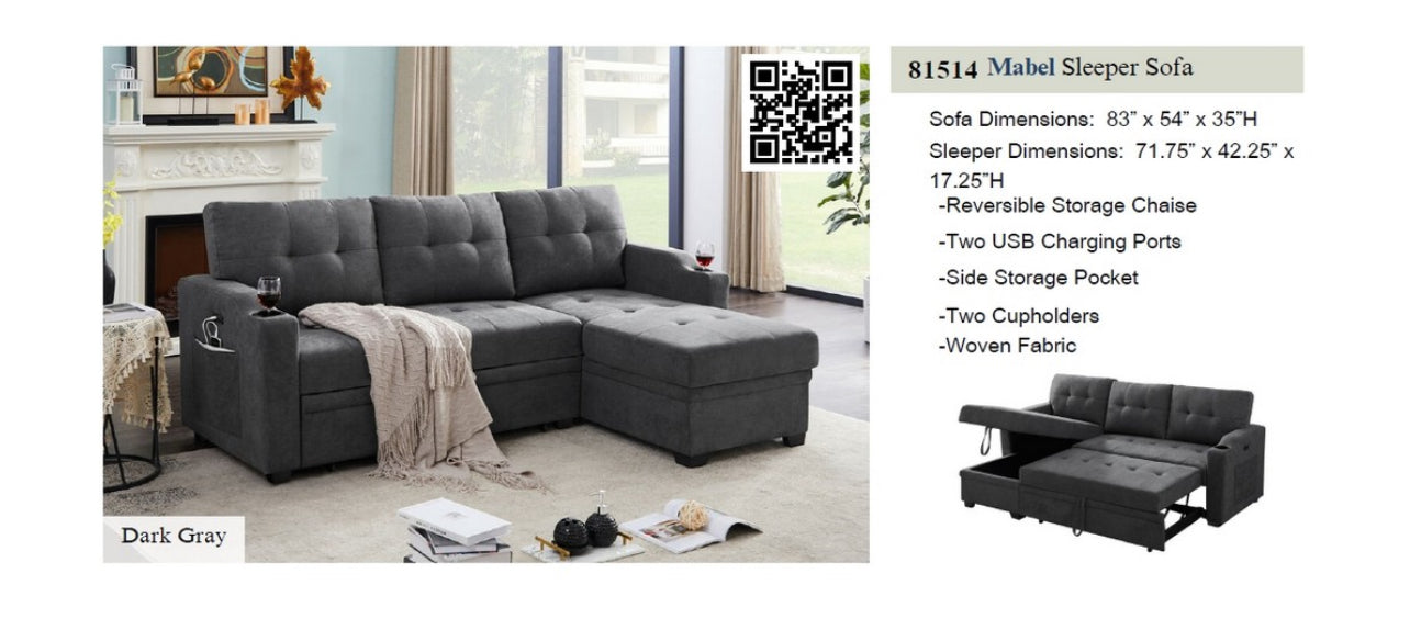 81514
Mabel Dark Gray Woven Fabric Sleeper Sectional