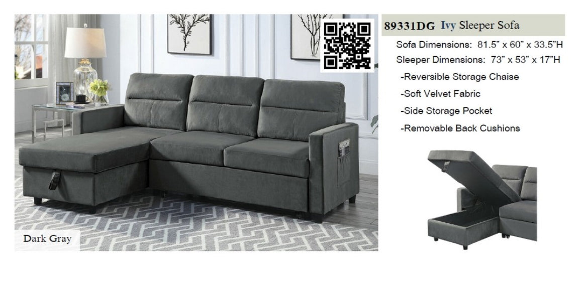 89331DG
Ivy Dark Gray Velvet Loveseat