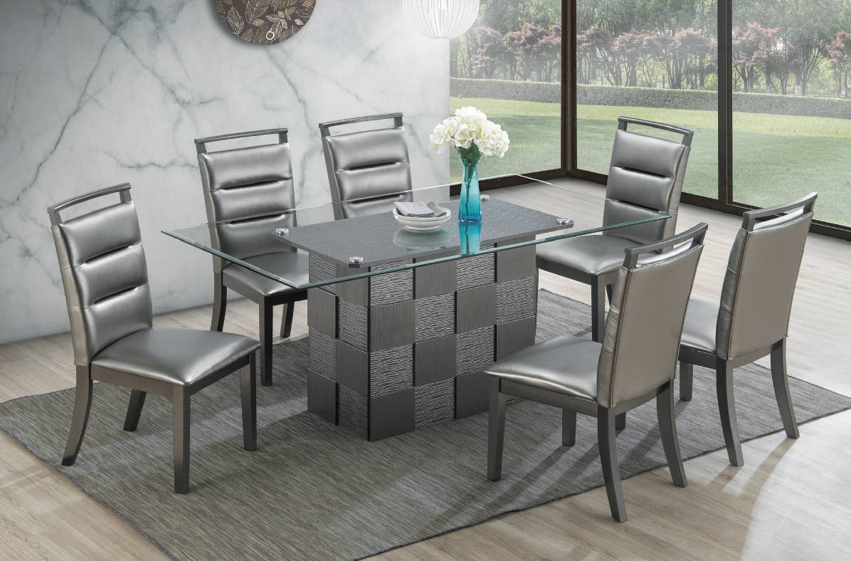 7PCS/5PCS Dining Set Gray Finish With Glass Top F2484