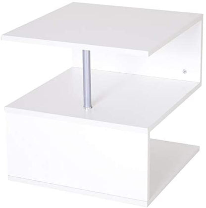 20" Modern Designer S-Shaped Multi Level Accent End Table Shelf - White/ Black