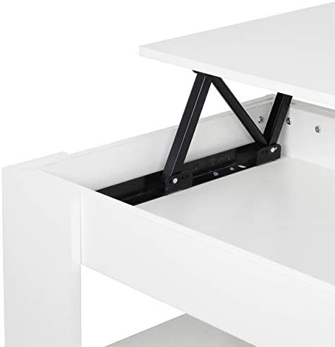 Coffee Table with Lift Top Hidden Compartment and Storage Shelves (White,Brown)