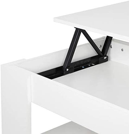 Coffee Table with Lift Top Hidden Compartment and Storage Shelves (White,Brown)