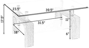 Rectangle Glass Coffee Table, Clear Top