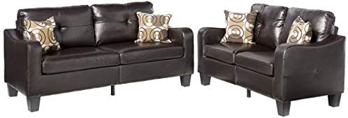 Bobkona Spencer Bonded Leather 2Piece Sofa & Loveseat Set in Espresso