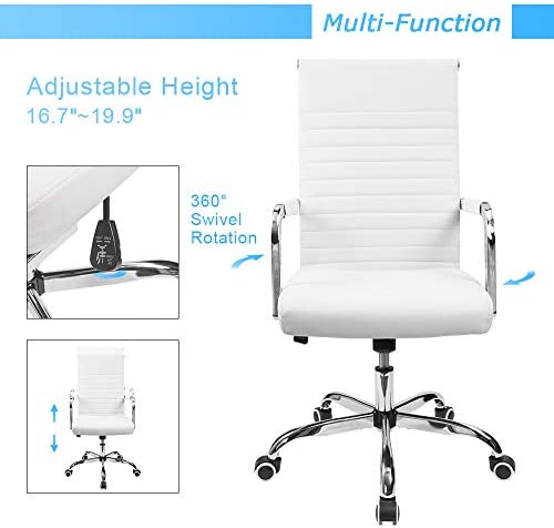 Ribbed Office Desk Chair Mid-Back PU Leather Executive Conference Task Chair