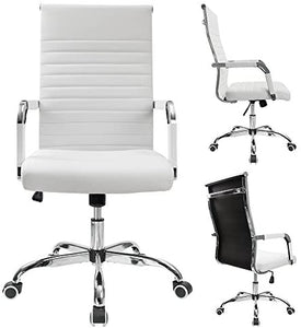 Ribbed Office Desk Chair Mid-Back PU Leather Executive Conference Task Chair