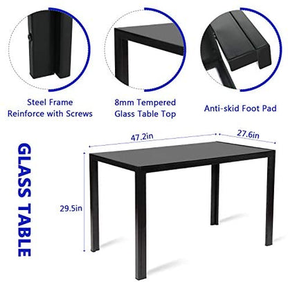 7 Piece Kitchen Dining Table Set for 6, Glass Table