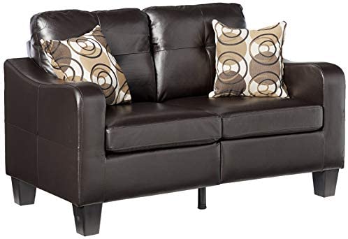 Bobkona Spencer Bonded Leather 2Piece Sofa & Loveseat Set in Espresso