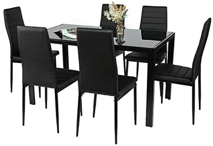 7 Piece Kitchen Dining Table Set for 6, Glass Table