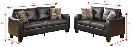 Bobkona Spencer Bonded Leather 2Piece Sofa & Loveseat Set in Espresso