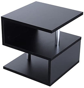 20" Modern Designer S-Shaped Multi Level Accent End Table Shelf - White/ Black