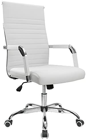 Ribbed Office Desk Chair Mid-Back PU Leather Executive Conference Task Chair