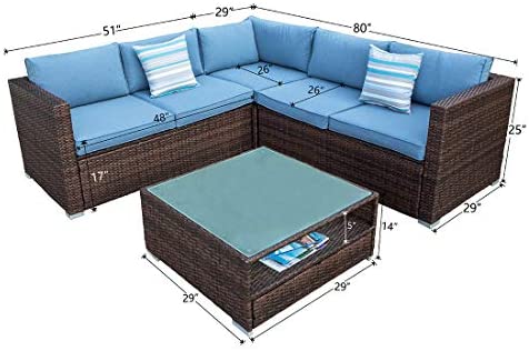 4-Piece Outdoor Furniture Set All-Weather Brown Wicker Sectional Sofa w Glass Coffee