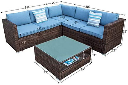 4-Piece Outdoor Furniture Set All-Weather Brown Wicker Sectional Sofa w Glass Coffee