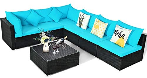 7 Piece Patio Furniture Set, Outdoor Sectional Sofa w/Pillows and Cushions