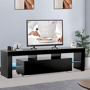 Modern TV Stand with LED Lights, 63 Inch TV Stand with 2 Drawers and Shelves