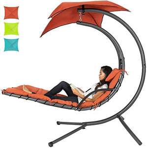 Outdoor Hanging Curved Steel Chaise Lounge Chair Swing
