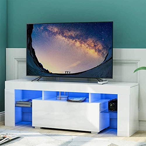 High Gloss TV Stand with LED Lights,Modern TV Stand for 51 Inch TV