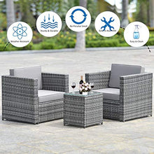 Load image into Gallery viewer, 3 PCS Patio Wicker Bistro Set, Outdoor Rattan Sofa Set, Conversation Furniture w/Washable Cushion
