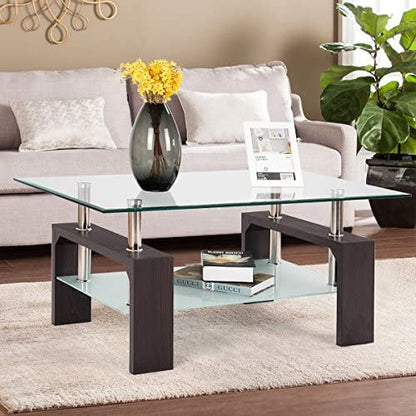 Rectangle Glass Coffee Table, Clear Top