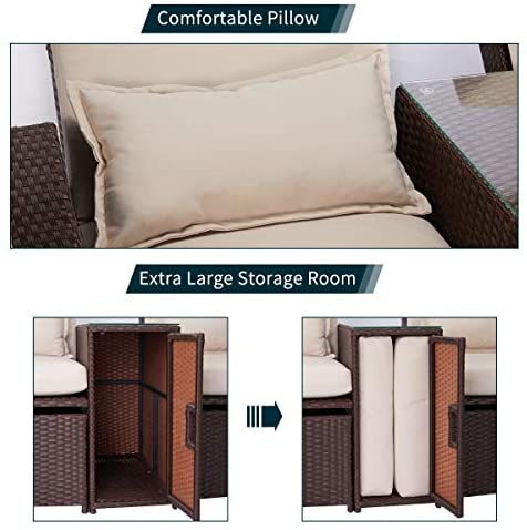 5 Piece Outdoor Furniture Sets PE Wicker Rattan Chaise Lounge