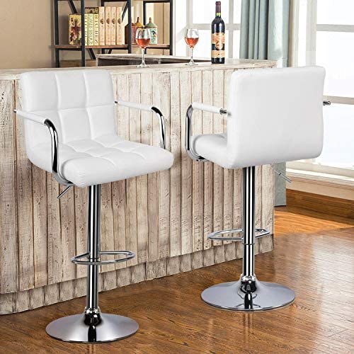 White Square Design With Arms Barstools Set Of 2