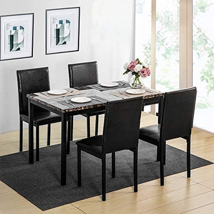 5 Pieces Dining Table Set, Elegant Faux Marble Desk and 4 Upholstered PU Leather Chairs