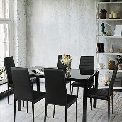 7 Piece Kitchen Dining Table Set for 6, Glass Table