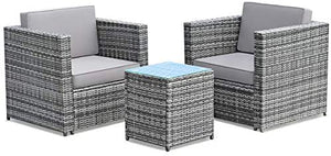 3 PCS Patio Wicker Bistro Set, Outdoor Rattan Sofa Set, Conversation Furniture w/Washable Cushion