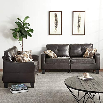 Bobkona Spencer Bonded Leather 2Piece Sofa & Loveseat Set in Espresso