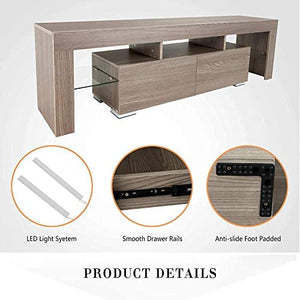 Modern TV Stand with LED Lights, 63 Inch TV Stand with 2 Drawers and Shelves