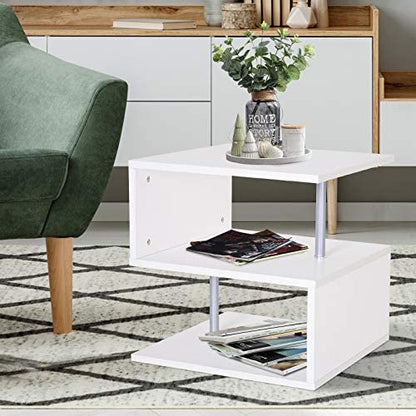 20" Modern Designer S-Shaped Multi Level Accent End Table Shelf - White/ Black