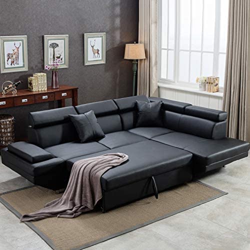 Black Sectional Sofa Bed for Living Room