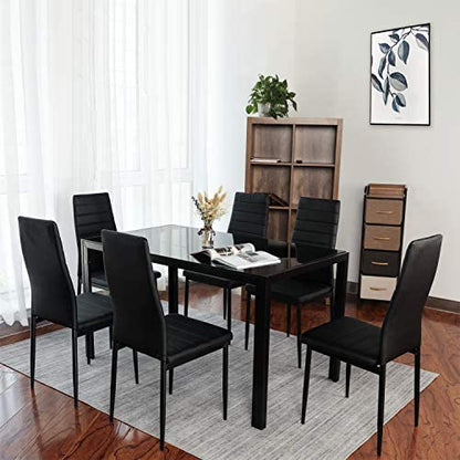 7 Piece Kitchen Dining Table Set for 6, Glass Table