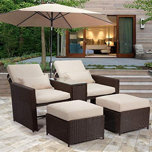 5 Piece Outdoor Furniture Sets PE Wicker Rattan Chaise Lounge