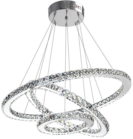 ANTILISHA Modern Crystal Chandelier Lighting Ceiling Dining Room Living Room Chandeliers Contemporary Led Light Fixtures Hanging 3 Ring Foyer Girls Bedroom Pendant Lights Cool White
