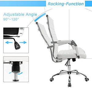 Ribbed Office Desk Chair Mid-Back PU Leather Executive Conference Task Chair