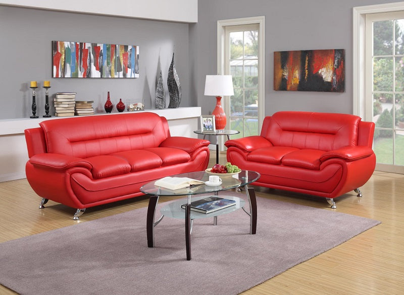 2Pcs Red Sofa And Loveseat