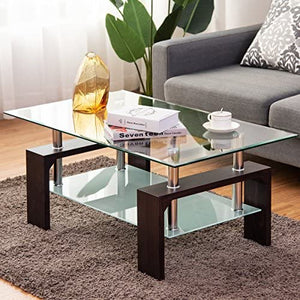 Rectangle Glass Coffee Table, Clear Top