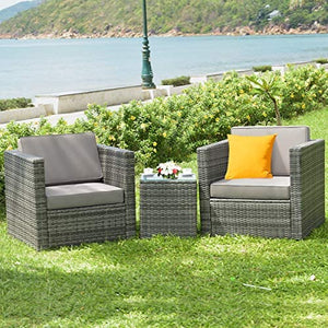 3 PCS Patio Wicker Bistro Set, Outdoor Rattan Sofa Set, Conversation Furniture w/Washable Cushion