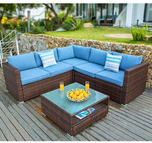 Load image into Gallery viewer, 4-Piece Outdoor Furniture Set All-Weather Brown Wicker Sectional Sofa w Glass Coffee
