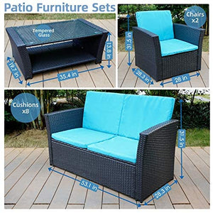 5 Piece Patio Outdoor Furniture Blue Couch Cushion