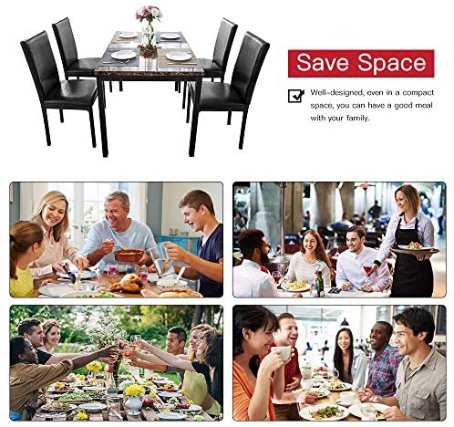 5 Pieces Dining Table Set, Elegant Faux Marble Desk and 4 Upholstered PU Leather Chairs
