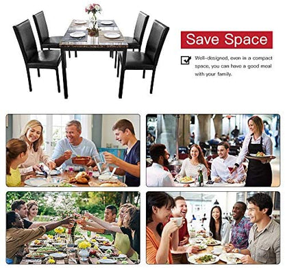 5 Pieces Dining Table Set, Elegant Faux Marble Desk and 4 Upholstered PU Leather Chairs