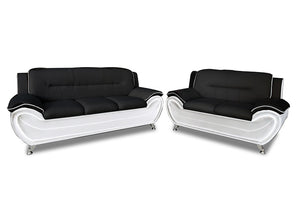 2Pcs Black And White Sofa And Loveseat